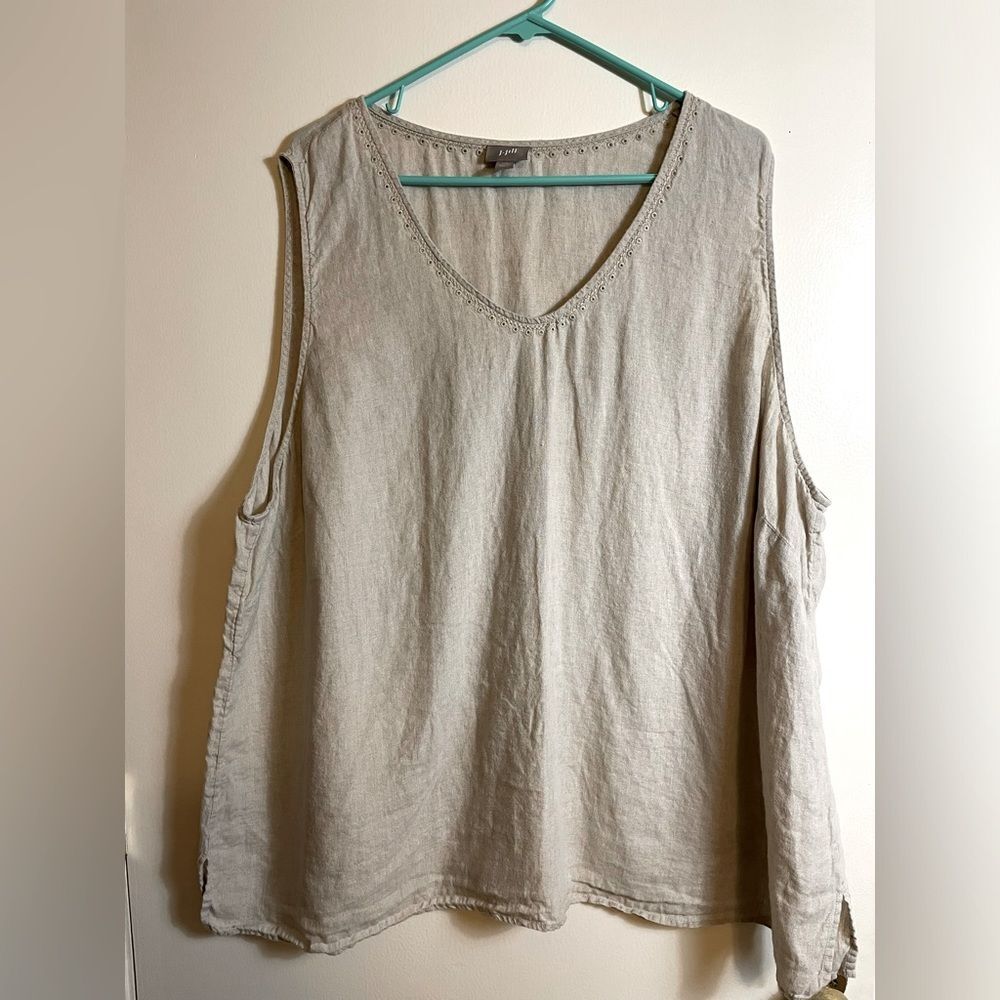 J. Jill Women's light tan 100% Linen Sleeveless Scoop Neck Top in Size 4x